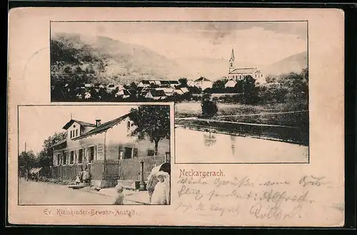 AK Neckargerach, Ortsansicht, Ev. Kleinkinder-Bewahr-Anstalt mit Kindern