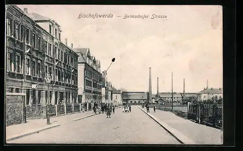 AK Bischofswerda, Belmsdorfer Strasse mit Blick auf Fabrik