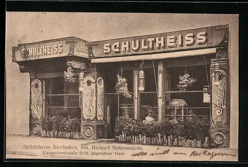 AK Berlin, Gasthaus Schultheiss Bierhallen Richard Schultheiss, Alexanderstrasse 51 /52, Frontansicht