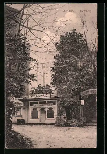 AK Karlsruhe-Durlach, Gasthaus auf dem Thurmberg mit Postkartenverkauf