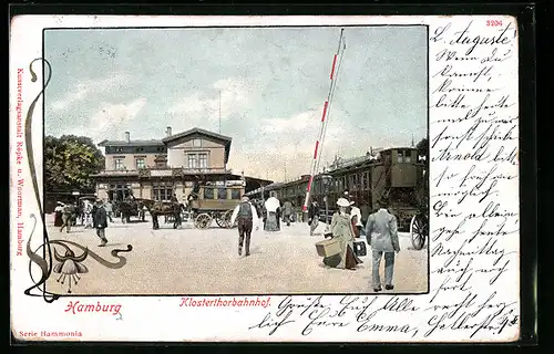 AK Hamburg-Klostertor, Klosterthorbahnhof mit Pferdekutsche