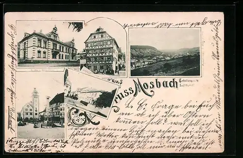 AK Mosbach, Rathaus mit Kriegerdenkmal, Gasthaus