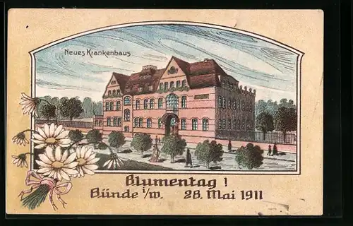 AK Bünde i. W., Blumentag 28. Mai 1911, Neues Krankenhaus