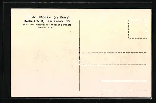 AK Berlin, Hotel Moltke de Rome, Saarlandstrasse 60