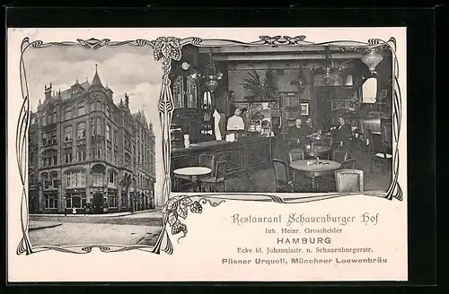 AK Hamburg, Restaurant Schauenburger Hof, Ecke kl. Johannisstrasse und Schauenburgerstrasse, Innenansicht