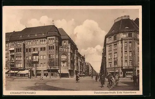 AK Berlin-Charlottenburg, Danckelmann-Strasse Ecke Kaiserdamm mit Konditorei Café und Geschäften