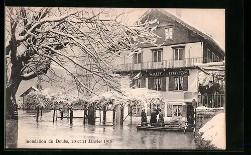 AK Les Brenets, Inondation du Doubs, 1910, Hochwasser