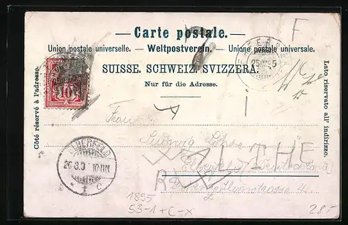 Vorläufer-Lithographie Ragaz, Ortsansicht, Bad Pfäffers, Taminaschlucht 1895