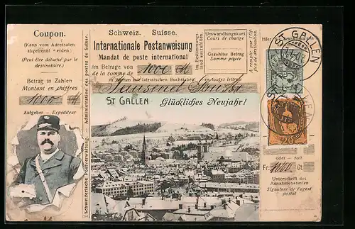 AK St. Gallen, Totalansicht mit Briefträger