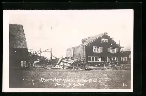 Foto-AK Grub, Sturmkatastrophe 1919, Unwetter