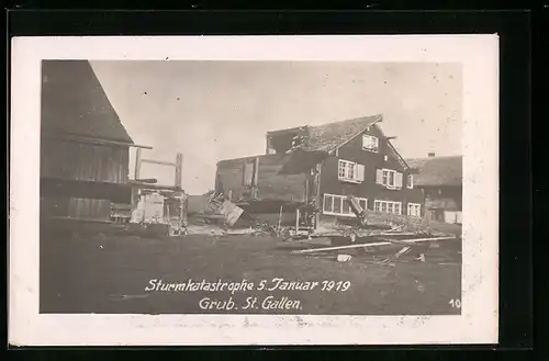 Foto-AK Grub, Sturmkatastrophe 5. Januar 1919, Zerstörtes Haus