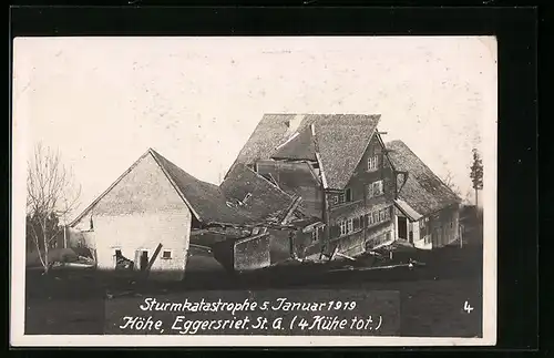 AK Eggersriet, Sturmkatastrophe Januar 1919, Haus Höhe vor dem Einsturz