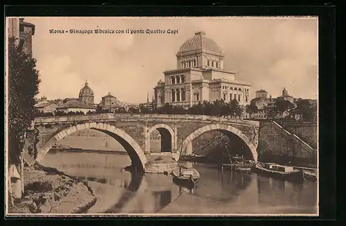 AK Roma, Sinagoga Ebraica con il ponte Quattro Capi
