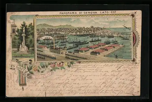 Lithographie Genova, Panorama Lato-Est