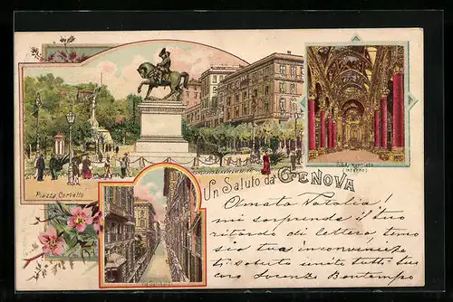 Lithographie Genova, Piazza Corvetto, Via Garibaldi, S. S. Annunziata interno