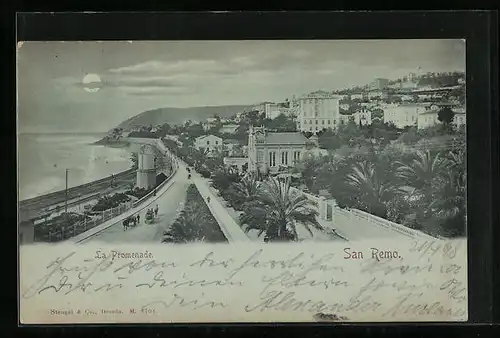 Mondschein-AK San Remo, La Promenade