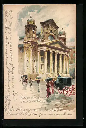 Lithographie Genova, Piazza e Chiesa della S.S. Annunciata