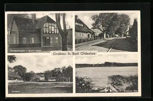 AK Grabau b. Bad Oldesloe, Gemischtwaren v. Bruno Müller, Gutshof, Grabauer See