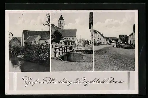 AK Manching bei Ingolstadt /Donau, Ortsansichten mit Kirche