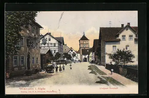 AK Wangen i. Allgäu, Strassenpartie mit Geschäft in der Lindauer Vorstadt