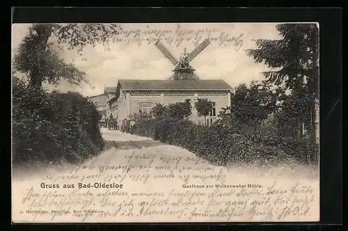 AK Bad-Oldesloe, Gasthaus zur Wolkenweher Mühle mit Windmühle