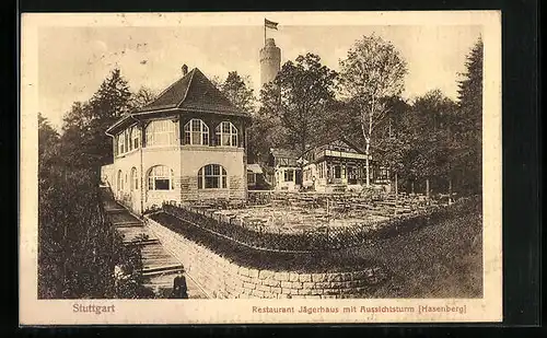 AK Stuttgart, Restaurant Jägerhaus mit Aussichtsturm (Hasenberg)