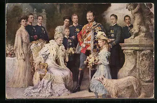 AK Kaiserin Auguste Victoria und Mädchen mit Blumenstrauss