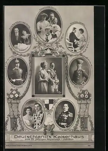 AK Deutschlands Kaiserhaus, Portraits, Wappen, 25jähriges Regierungsjubiläum