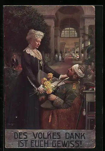 AK Kaiserin Auguste Victoria und verwundeter Soldat