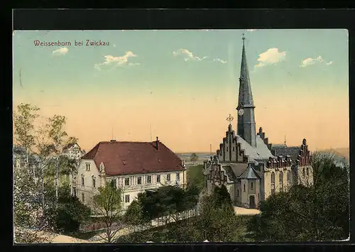 AK Weissenborn b. Zwickau, Ortspartie aus der Vogelschau