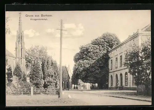 AK Burhave, Strassenpartie mit Kriegerdenkmal