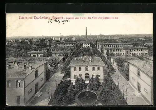 AK Nürnberg, Städtisches Krankenhaus, Ansicht vom Turm des Verwaltungsgebäudes