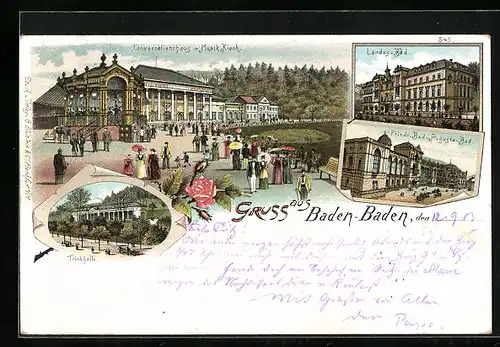 Lithographie Baden-Baden, Conversationshaus, Musikkiosk, Landes-Bad u.Trinkhalle