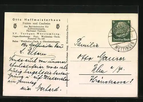 AK Weilheim-Teck, Otto Hofmeisterhaus, Ferien- und Gauheim, 