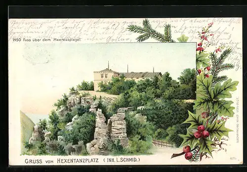 Lithographie Thale, Gasthaus Hexentanzplatz, Inh. L. Schmid