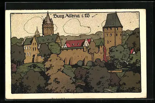 Steindruck-AK Altena i. W., Blick auf die Burg