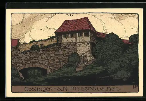 Steindruck-AK Esslingen a. N., Ansicht Melachäuschen