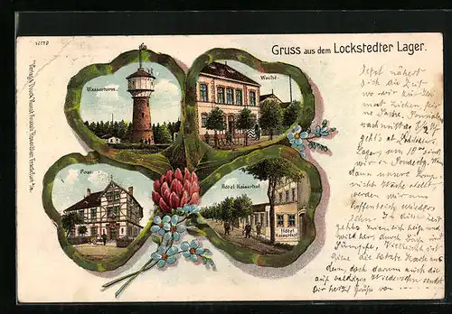 Lithographie Lockstedter Lager, Wasserturm Hotel Kaiserhof, Post, Glücksklee