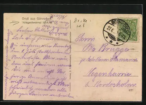 AK Gönnebek, Kriegerdenkmal 1914 /18