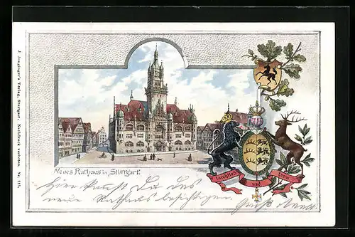 Lithographie Stuttgart, Neues Rathaus, Wappen