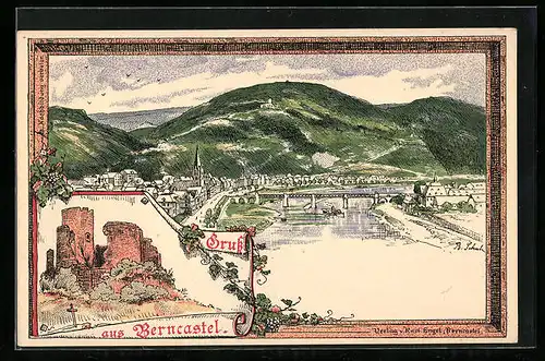AK Berncastel, Ortsansicht aus der Vogelschau