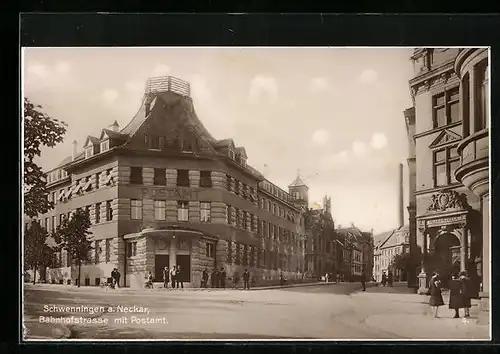 AK Schwenningen a. N., Bahnhofstrasse mit Postamt