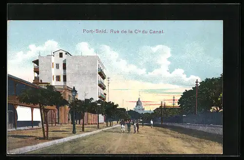 AK Port-Said, Rue de la Cie du Canal, Strassenpartie