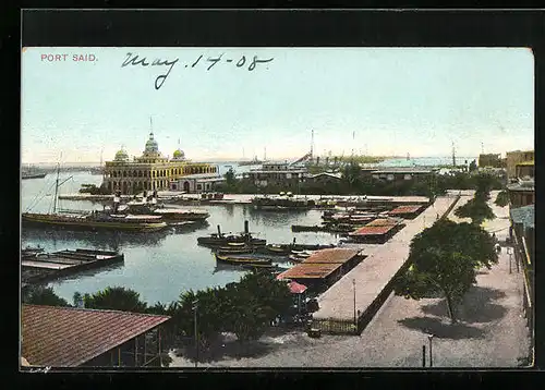 AK Port Said, Hafen mit Schiffen