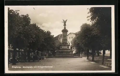 AK Siegburg, Marktplatz mit Kriegerdenkmal