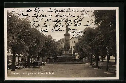 AK Siegburg, Marktplatz mit Kriegerdenkmal