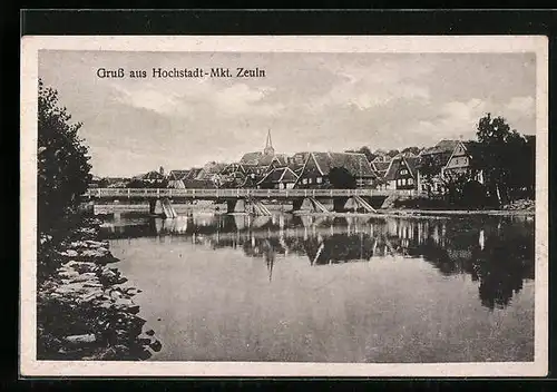 AK Hochstadt bei Marktzeuln, Uferpartie mit Brücke und Häusern