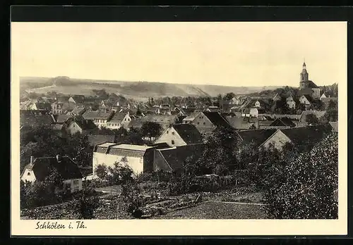 AK Schkölen i. Th., Ortsansicht aus der Vogelschau