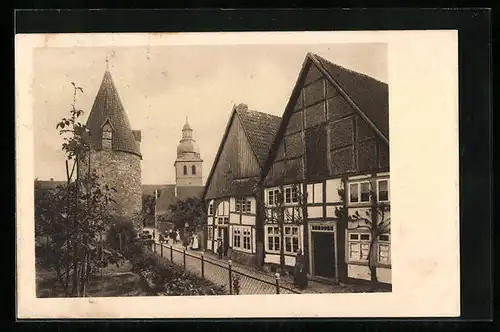 AK Bad Salzuflen, Ortspartie mit Kirche