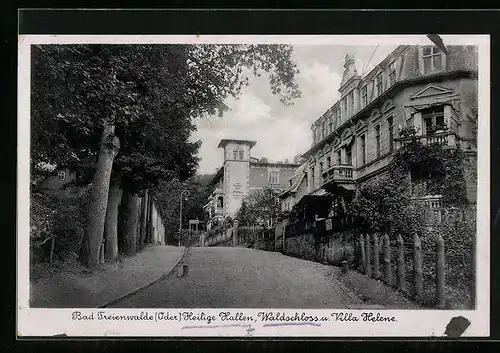 AK Bad Freienwalde (Oder), Heilige Hallen, Waldschloss u. Villa Helene